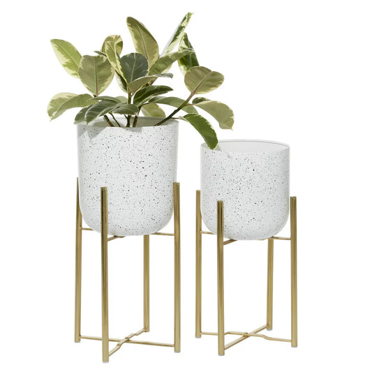 2 Speckled Metal Planters with Stands